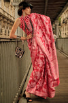 Madder Lake Pink Lucknowi Chikankari Organza Saree