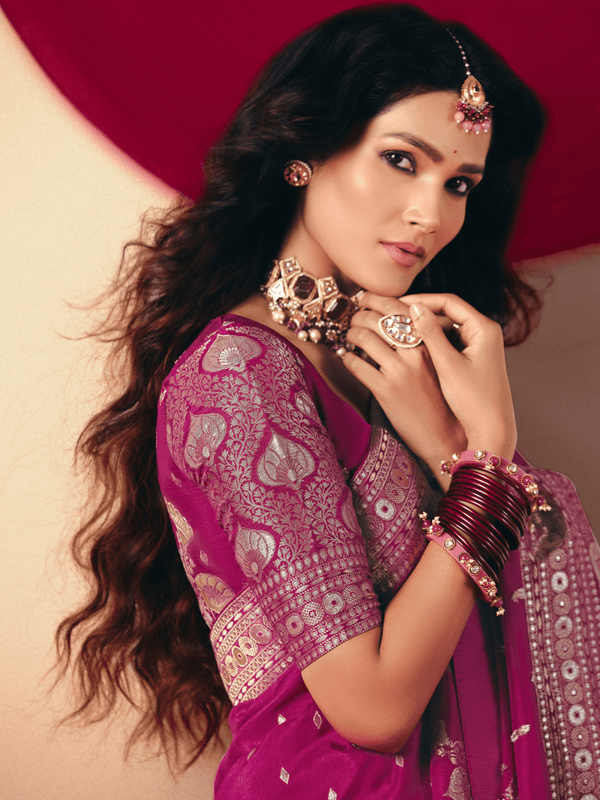 Magenta Banarasi Silk Saree