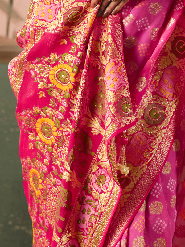 Magenta Bandhani Patola Silk Saree