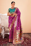 Magenta Paithani Silk Saree Zari Woven