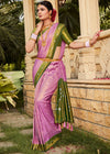 Magenta Pink and Green Woven Kanjivaram Silk Saree