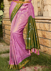 Magenta Pink and Green Woven Kanjivaram Silk Saree