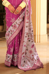 Magenta Pink And Lilac Banarasi Silk Saree With Floral Pallu