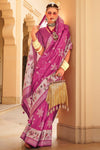 Magenta Pink And Lilac Banarasi Silk Saree With Floral Pallu