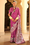 Magenta Pink And Lilac Banarasi Silk Saree With Floral Pallu