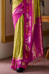 Magenta Pink and Olive Green Banarasi Soft Silk Saree