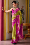 Magenta Pink and Olive Green Banarasi Soft Silk Saree