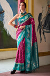 Magenta Pink and Teal Green Banarasi Soft Silk Saree