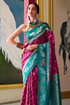 Magenta Pink and Teal Green Banarasi Soft Silk Saree