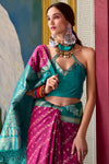 Magenta Pink and Teal Green Banarasi Soft Silk Saree