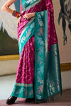 Magenta Pink and Teal Green Banarasi Soft Silk Saree