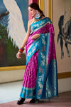 Magenta Pink and Turquoise Blue Banarasi Soft Silk Saree