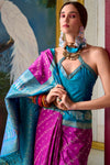 Magenta Pink and Turquoise Blue Banarasi Soft Silk Saree