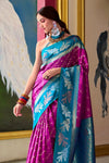 Magenta Pink and Turquoise Blue Banarasi Soft Silk Saree