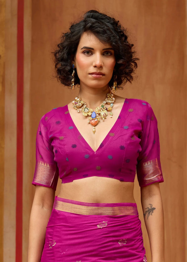Magenta Pink Cotton Silk Saree