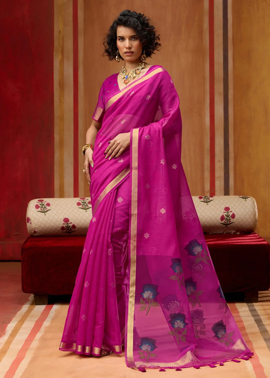 Magenta Pink Cotton Silk Saree