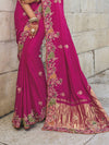 Magenta Pink Georgette Designer Saree With Heavy Work