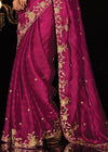 Magenta Pink Heavy Embroidery Designer Silk Saree