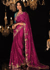 Magenta Pink Heavy Embroidery Designer Silk Saree