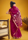 Magenta Pink Linen Silk Saree