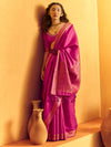 Magenta Pink Woven Designer Tussar Silk Saree