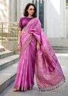 Magenta Pink Zari Woven Soft Silk Saree With Ikat Pallu