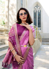 Magenta Pink Zari Woven Soft Silk Saree With Ikat Pallu