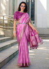 Magenta Pink Zari Woven Soft Silk Saree With Ikat Pallu