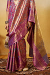 Magenta Purple and Gold Kanjivaram Silk Saree