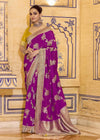 Magenta Purple Banarasi Crepe Silk Saree with Yellow Contrast Blouse