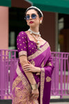 Magenta Purple Banarasi Handloom Satin Saree