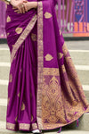 Magenta Purple Banarasi Handloom Satin Saree