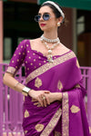 Magenta Purple Banarasi Handloom Satin Saree