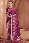 Magenta Purple Banarasi Saree With Zari Woven Motifs