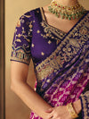 Magenta Purple Bandhani Banarasi Georgette Saree, blouse close-up