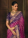 Magenta Purple Bandhani Banarasi Georgette Saree, pallu and blouse