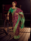 Magenta Purple Patola Dola Silk Saree With Contrast Blouse