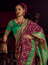 Magenta Purple Patola Dola Silk Saree With Contrast Blouse