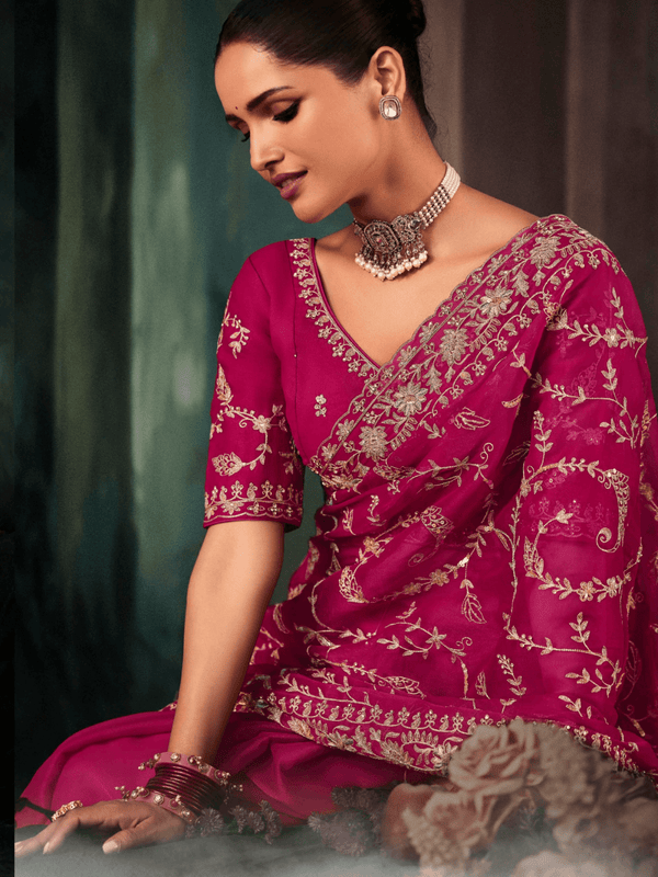 Magenta Satin Silk Saree