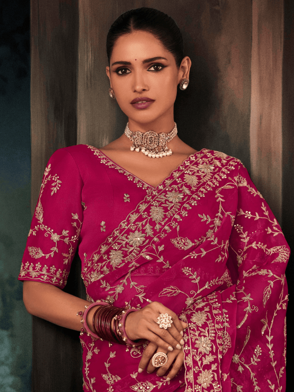 Magenta Satin Silk Saree
