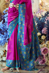 Magenta Woven Banarasi Soft Silk Saree With Contrast Blouse