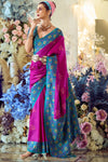 Magenta Woven Banarasi Soft Silk Saree With Contrast Blouse