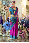 Magenta Woven Banarasi Soft Silk Saree With Contrast Blouse