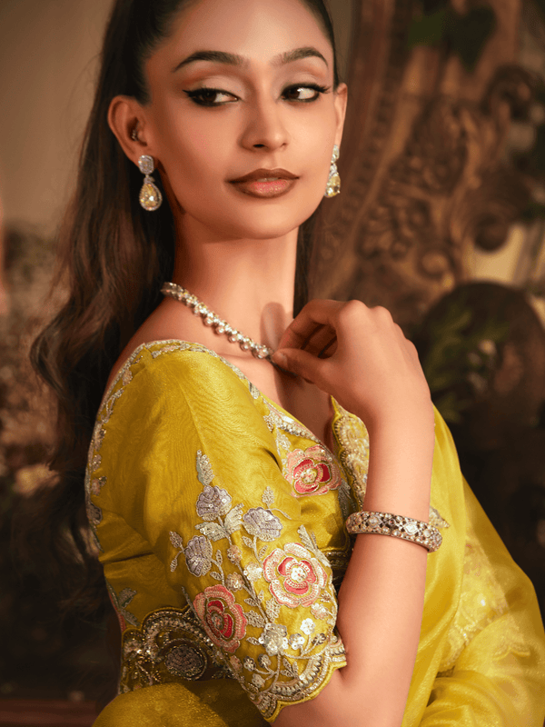 Mango Yellow Organza Silk Saree