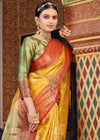 Mango Yellow Woven Banarasi Silk Saree