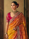 Marigold Orange Bandhani Banarasi Georgette Saree, pallu and blouse