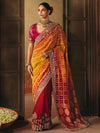 Marigold Orange Bandhani Banarasi Georgette Saree With Contrast Blouse