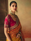 Marigold Orange Bandhani Banarasi Georgette Saree, pallu and blouse