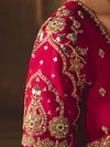 Marigold Orange Bandhani Banarasi Georgette Saree, contrast blouse close-up