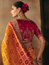 Marigold Orange Bandhani Banarasi Georgette Saree, back view